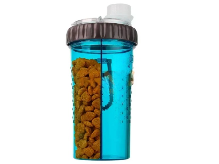 Подвійна пляшка для води та корму Dexas Snack DuO 480 мл блакитна 05k05p037v2 фото