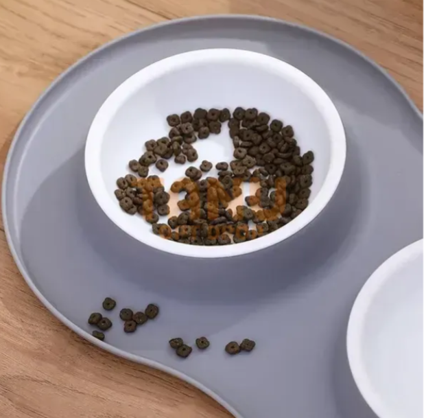 Миска подвійна на силіконовій основі Pet Bowl для котів і собак &ndash; Сіра 05k05p096v3 фото